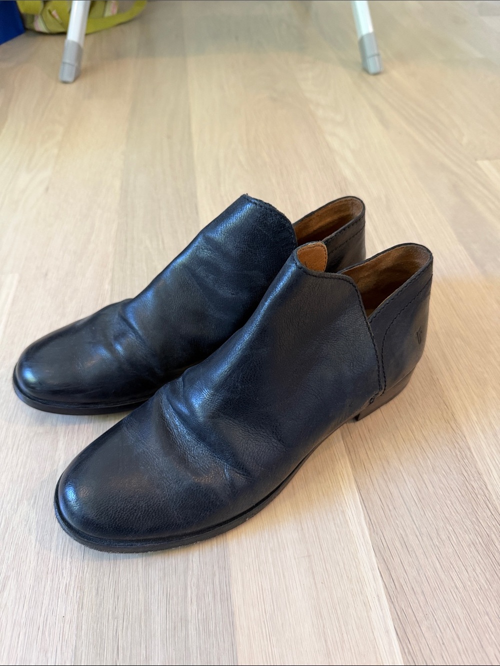 Frye Black Leather Slip-On Booties